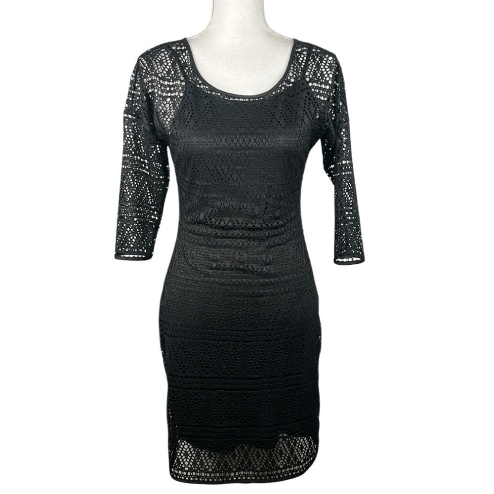 Express Black Net 3/4 Sleeve Summer Vacation‎ Travel Beach Dress Size Small